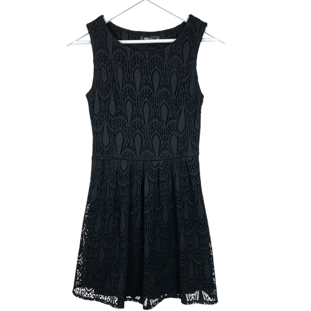 FB Sister Dress Womens XS Black Sleeveless Fit Flare Mini Lace Pleated